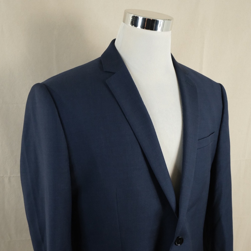 Express 44R Fitted Photographer Sport Coat Wool Blend Blue Two Button Vented